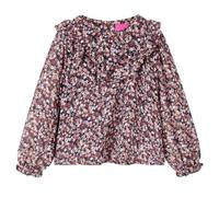 vidaXL Kinder Langarmbluse mit Blumenmuster Rüschen Langarmshirt Bluse Dunkelrosa 116