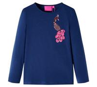 Kinder Langarmshirt Pfau Druck Langarm T-Shirt Jungen Kindershirt Marineblau 128