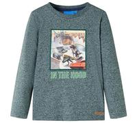 vidaXL Kinder-Langarmshirt mit Dinosaurier Pullover Sweatshirt Dunkelgrün Melange 128