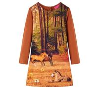 vidaXL Kinderkleid Langen Ärmel Pferde-Aufdruck Langarmkleid Kinder Kleid Cognac 116