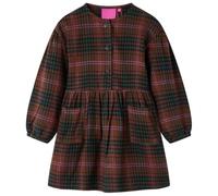 vidaXL Kinderkleid mit Langen Ärmeln Karomuster Langarmkleid Kinder Kleid Cognac 116