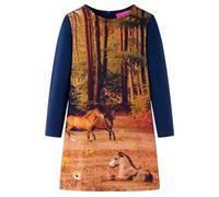 vidaXL Kinderkleid Pferde mit langen Ärmeln – Marineblau Größe 128