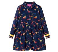 vidaXL Kinderkleid mit Langen Ärmeln Vogel Umlegekragen Kinder Kleid Marineblau 140
