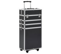vidaXL Kosmetikkoffer mit 4 Etagen Ablagen Beauty Case Schminkkoffer Friseurkoffer Schmuckkoffer Trolley Rollkoffer Make up Koffer Alu Schwarz