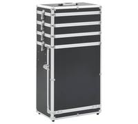 vidaXL Kosmetikkoffer mit 4 Etagen Schublade Beauty Case Schminkkoffer Friseurkoffer Schmuckkoffer Trolley Rollkoffer Make up Koffer Alu Schwarz