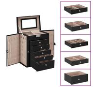 vidaXL Schmuckkästchen 6-Schichten mit Spiegel Abschließbar Schwarz