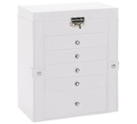 vidaXL Schmuckkästchen 6-Schichten mit Spiegel Abschließbar Weiß, Schmuckkasten, Schmuckkoffer, Schmucktruhe, Schmuckbox, Schmuckorganizer