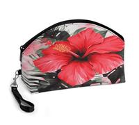 VIDI Kosmetiktasche mit rotem Hibiskus, tragbare Kulturbeutel, Reise-Lippenstift-Kosmetiktasche mit Reißverschluss, große Kapazität, gebogene Münzbörse für Hautpflege-Pinsel