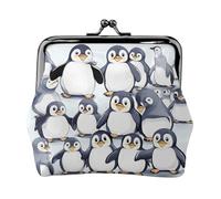 Viele niedliche Baby-Pinguine, Skizzendruck, Münzgeldbörse, tragbare Geldbörse aus Faserleder, Mini-Geldbörse für Damen, Schwarz , Einheitsgröße, Münztasche