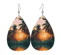 Viele Palmen bedruckte tropfenförmige Leder-Ohrringe | High-End-Design, leichte Luxus-Ohrringe