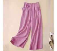 Vielseitige Leinen Culotte mit weitem Bein, hoher Bund mit Gummizug, schlank geschnittene elegante Casual Lange Hose für Damen in Pink