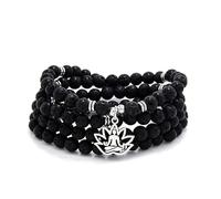 Vielseitige Mala-Halskette mit 108 Steinperlen und Yoga-Anhänger - tragbar als Armband (Lava)