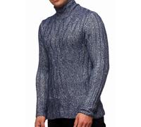 Vielseitiger Herren Grobstrick Stehkragen-Pullover mit eingearbeitetem Muster Woll-Sweater 13353 Marine XL