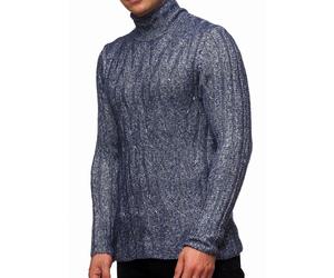 Vielseitiger Herren Grobstrick Stehkragen-Pullover mit eingearbeitetem Muster Woll-Sweater 13353 Marine 2XL