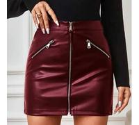 Vielseitiger modischer Reißverschluss Lederrock, einfarbig, elegant für Partys, lässiger Reißverschluss Abendtermin