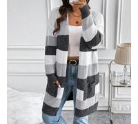 Vielseitiger Strickjacke mit gestreiftem Kontrastdesign in Große Größen, für den Winter