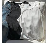 Vielseitiges Damen Schwarz und Weiß ärmelloses Trägershirt Rippstrick Rundhals Regular Fit Lässig Stil Rippshirt Baumwoll Trägershirts Basis Tops