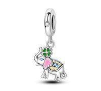 Vier - Blatt Klee Elefant Anhänger Charm, 925 Sterling Silber Charm Armband Zubehör, kompatibel mit Pandora Armband Halskette, Geschenk für Frauen