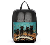 Vier schwarze Katzen liegen auf dem Klaviertastatur-Schuhbeutel, Reise-Schuh-Organizer, wasserabweisend, Schuhbeutel mit Reißverschluss, Sneaker, Staubbeutel, grau, Einheitsgröße, modern, grau,