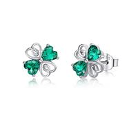 Vierblättrige Kleeblatt Ohrstecker Glück 925 Sterlingsilber Irische Kleeblatt Ohrstecker Kleine Grüne Zirkonia für Frauen Mädchen St. Patrick Kleeblatt Ohrstecker Schmuck Geschenk