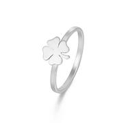 Vierblättriger Kleeblatt Ring für Frauen Mädchen Saint Patrick's Day Ringe Herzförmiger Kleeblattring Glücksbringer Amulett Schutz Edelstahlschmuck Geschenke für Urlaub (Durchmesser 19mm, Silber)