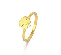 Vierblättriger Kleeblatt Ring für Frauen Mädchen Saint Patrick's Day Ringe Herzförmiger Kleeblattring Glücksbringer Amulett Schutz Edelstahlschmuck Geschenke für Urlaub (Durchmesser 17mm, Gold)