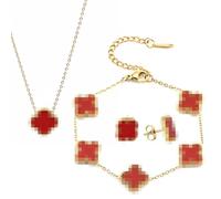 VierbläTtriges Kleeblatt Schmuckset 18 Karat Vergoldetes VierbläTtriges Kleeblatt VierbläTtriges Schmuck Set FüR Frauen Armband Emaille Schmuck Set FüR Geschenke Valentinstag,Geburtstags,Rotwein