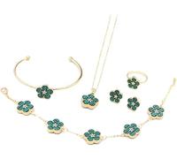 FDEETY Elegante Blumen Schmucksets Für Frauen 7 Teiliges Set Mit Halskette Armband Ohrringen Und Ring Vergoldet Modischer Schmuck Für Besondere Anlässe