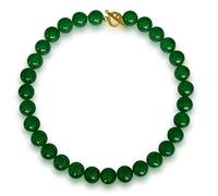 Vifaleno Elegante Jade Halskette mit grünen, runden Perlen (14 mm), 43 cm lang - Natürliches Schmuckstück mit Knebelverschluss