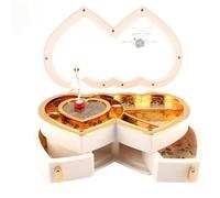 VIFERR Musikalische Schmuckschatulle, Doppelherz Spieluhr Schmuckkästchen Ballerina-Musik-Schmuckschatulle Schmuck Aufbewahrungbox für Kleine Mädchen Kinder (Weiß)