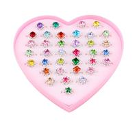 Vigcebit 36 Mädchen Ringe Kinder Fingerring, Kristall Verstellbare Ringe Für Mädchen Mit Herzformkasten, Kinderringe Prinzessin Set, Für Kinder Geburtstag Kindertag Favors Mitgebsel, Strasssteine