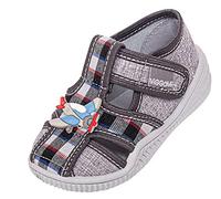 Viggami Jungen Hausschuhe Textilschuhe Michas (Karo/Grau, 22)