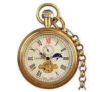 VIGOROSO Herren Vintage Vollkupfer Handaufzug Mechanische Sekunde & 24 Stunden Sub-Zifferblätter Taschenuhr in Box, Bronze & Blau, Vintage, V060