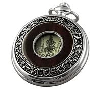 VIGOROSO Mechanische Taschenuhr für Herren, Handaufzug, Vintage-Stil, Steampunk, Holzmaserung, hohles Design, mit Kette und Box, silber, Mechanisch