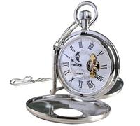 VIGOROSO Mechanische Taschenuhr mit Handaufzug für Herren, Halbjäger Doppelabdeckungen, 24-Stunden-Mondphase, Luxusuhren mit Tourbillon in Box, Römische Nr. Silber, Taschenuhr