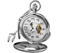 VIGOROSO Mechanische Taschenuhr mit Handaufzug für Herren, Halbjäger Doppelabdeckungen, 24-Stunden-Mondphase, Luxusuhren mit Tourbillon in Box, Arabisch Nr. Silber, Taschenuhr