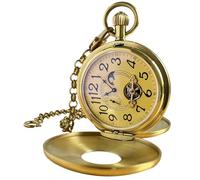 VIGOROSO Mechanische Taschenuhr mit Handaufzug für Herren, Halbjäger Doppelabdeckungen, 24-Stunden-Mondphase, Luxusuhren mit Tourbillon in Box, Arabisch Nr. Gold, Taschenuhr