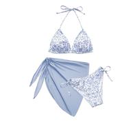 Vijamiy Bikini Damen Set 3 Teiliger Triangel Bikinis Push Up Neckholder Sexy Push Up V Ausschnitt Bademode mit Rock Swimsuit Set