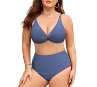 Vijamiy Bikini Damen Set Große Größen V Ausschnitt Push Up Zweiteiliger Badeanzug High Waist Bauchweg Bikini Große Oberweite Frauen Plus Size Swimsuit(Himmelblau,3XL)