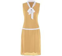 Vijiv Damen Midi-Kleid im Stil der 1920er-Jahre, V-Ausschnitt, graue Schleife, brüllende 20er-Jahre, Great Gatsby-Kleid, gelb, 46/48 DE
