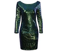 VIJIV Damen Sparkle Glitzy Glam Pailletten Langarm Flapper-Partei-Verein-Kleid m / uk10-12 / eu38-40 multicolor grün