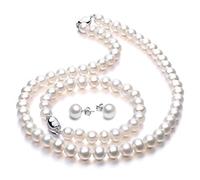 VIKI LYNN Perlenkette Damen 3-teiliges Perlen Schmuckset aus S925 Sterling-Silber mit Echten Süßwasser-Zuchtperlen - Geschenk für Damen zu Weihnachten, Geburtstag, Valentinstag