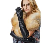 VIKIDEER Elegante Winterhandschuhe aus echtem Leder für Damen, mit Touchscreen-Funktion, warm gefüttert, Schwarz, 49,6 cm (19,6 Zoll), Schwarz, Large