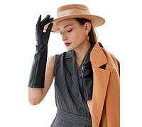 VIKIDEER Lange Handschuhe aus echtem Leder für Damen, voller Touchscreen, Winter, warm gefüttert, eleganter Typ, 46