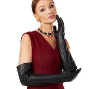 VIKIDEER Warme weiche lange Lederhandschuhe Frauen Plüsch gefüttert Voll Touchscreen Luxus Handschuhe für Abend Oper Arty Kostüm 23,6 '', Schwarz, 60 cm, Medium