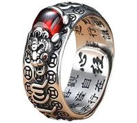 VIKIMO Feng Shui PiXiu Mantra Ring, buddhistisches Herz, Sutra-Ring, 99 Silber, buddhistisch, Glück, Amulett, Mantra, doppelter Schutz, Reichtum, Liebe, Gesundheit, Geschenk, für Männer und Frauen