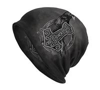Viking Beanie Mütze Für Herren Damen, Nordischer Mythos Odin Keltischer Knoten Thor's Hammer Bedruckte Dünne Motorhaube, Unisex Outdoor Schutz Hip Hop Baggy Skull Cap Slouchy Hats