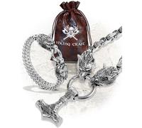 VIKING CRAFT 60cm Halskette Herren + 21cm Armband aus Edelstahl - Thor+ Fenrir Set Wikinger Schmuck Kette u. Armreif - Wikinger Deko, Wikinger Kette, Wikinger Geschenke für Männer Schmuck LARP