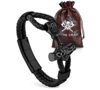 VIKING CRAFT Wikinger Lederarmband Thor - Wikinger Armband Herren aus Leder u. Edelstahl - WikingerSchmuck Armreif Mjölnir, Wikinger-Deko, Mittelalter Deko Geschenke Männer Schmuck Viking