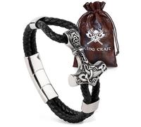 VIKING CRAFT Wikinger Lederarmband Thor - Wikingerarmband Herren aus Leder u. Edelstahl - Wikingerschmuck Armreif Mjölnir, Wikinger-Deko, Mittelalter-Deko, Wikingergeschenke Männer Schmuck Vikings